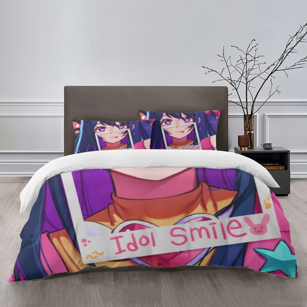 OSHI NO KO Bedding Sets Bed Cartoon Duvet Cover Lightweight 3 Piece Bet Sets for Kids Boys Girls