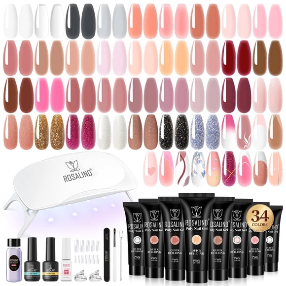 Kit de gel de uñas de polietileno ROSALIND, 34 colores, accesorios y lámpara UV