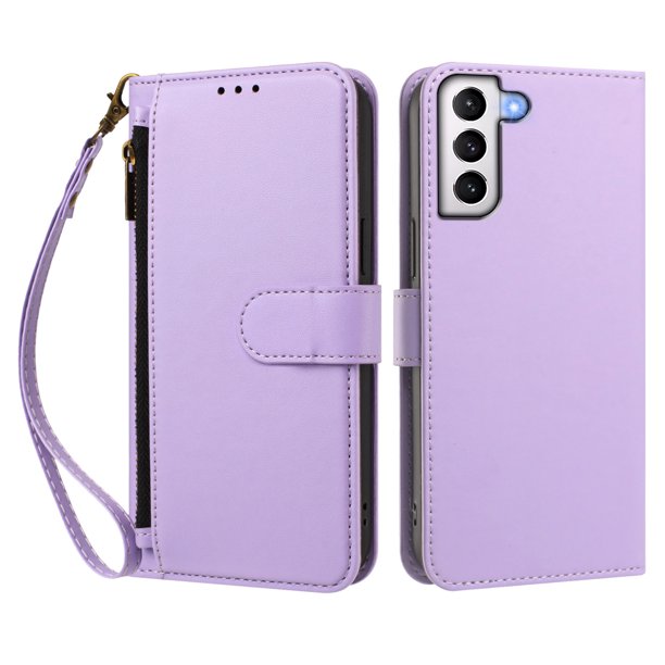 Funda Tipo Billetera para samsung galaxy S21 con Soporte y Bolsillo con Cierre Morado
