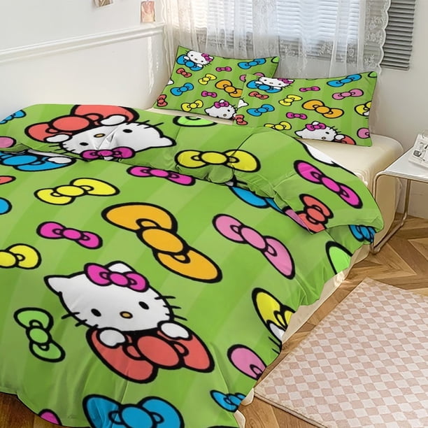 Hello Kitty Print Bedding Set Pattern Duvet Cove Set 3 Pieces 1 Quilt Cover And 2 Pillowcases for Women Men Teens