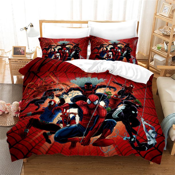 v1604 Bed Sheets Spider-Man % PolyesterAnime Printed Bedding Set Duvet Cover Queen Cotton Cute Printed Cartoon Quilt Cover 3-Piece Bedding Set (1 Duvet Cover + 2 Pillow Shams) Bed Sheets ju1604