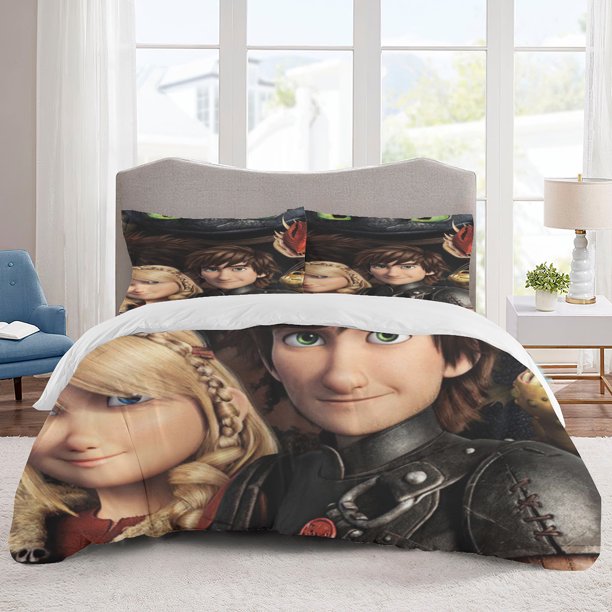 How to Train Your Dragon Bedding Sets Cartoon Duvet Cover Lightweight 3 Piece Bet Sets for Kids Boys Girls