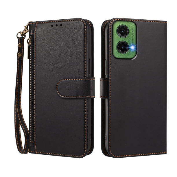 Funda Tipo Billetera para Motorola Moto G35 5G con Soporte y Bolsillo con Cierre Negro