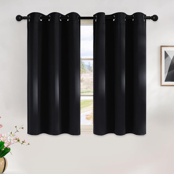 NICETOWN Blackout Curtains 45 Inches Long Kitchen Drapes, Black