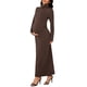 thumbnail image 4 of INSPIRE CHIC Vestido de Maternidad de Manga Larga con Cuello Alto y Fruncido Lateral de Punto Ajustado 2026 Vestidos de Embarazo para Otoño Invierno S Marrón, 4 of 6