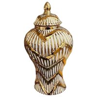 Magideal - Jarrón De Cerámica, Tarro De Jengibre Con Líneas Doradas, Moderno Con Tapa, Mano De Obra Fina, Pieza Central, Decoración De Mesa, Estilo Europeo Hecho 17X17X31Cm