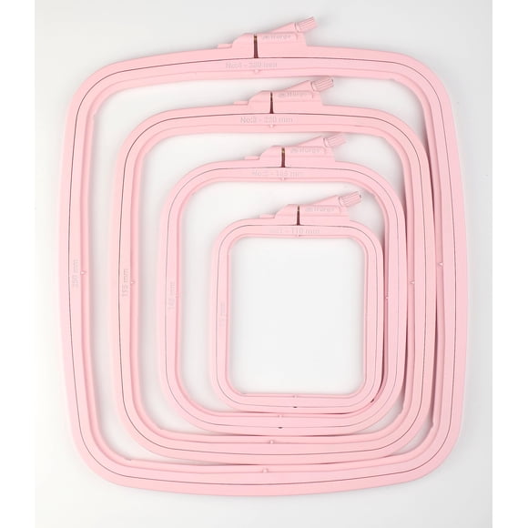 Juego de 4 aros cuadrados de plástico rosa Nurge para bordar