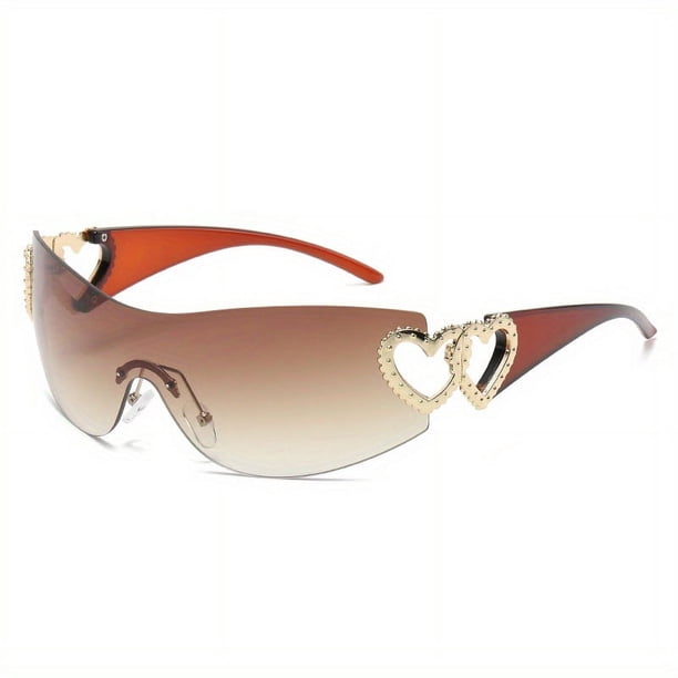 one-piece Gradient Lens Y2K Sunglasses for Women and Men - Heart Design, Hollow Temple, UV400 Protection