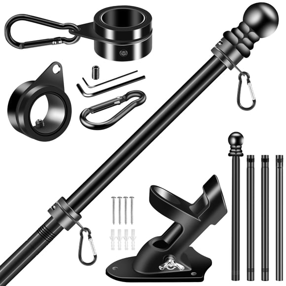 Kit de asta para bandera BONWIN de acero inoxidable de 1" y 1,5 m, negro