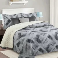 Casadeliacl - Cubrecama Quilt Sherpa 2Pl Gris Con Detalles En Negro Diseño Geométrico Gris Moderno