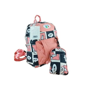El Edén - Mochila Urbana, Juvenil, Diseño Conejos Kawaii + Estuche Color Naranjo