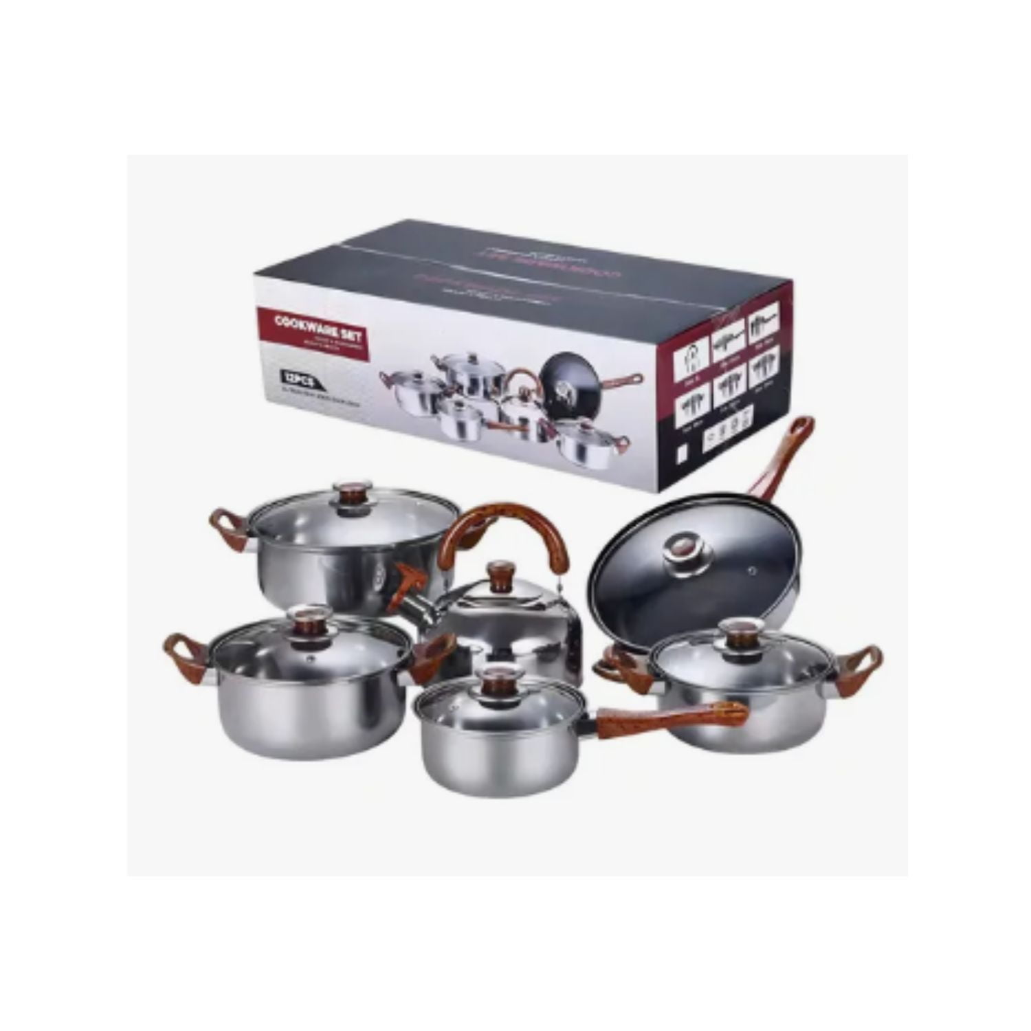 Genérico - Kit De Set De Ollas Batería 12 Pcs Antiadherente Ollas Sartén Tetera