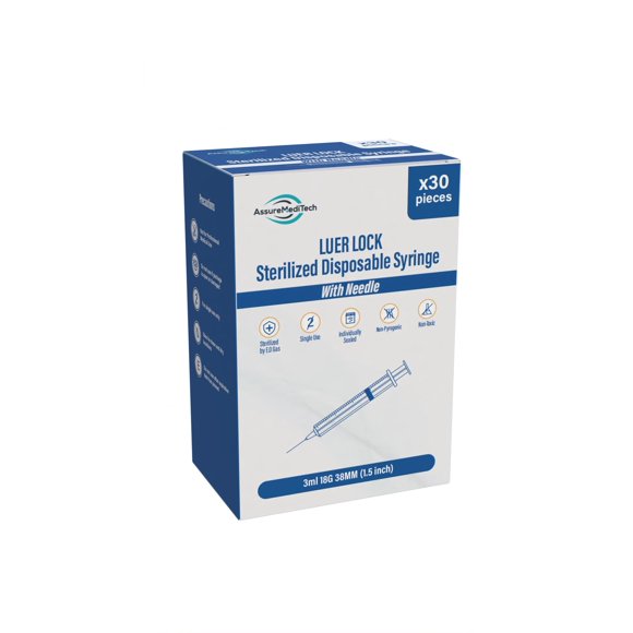 Jeringa ASSURE MEDITECH 3 ml 38 mm (1,5 pulg.) paquete de 30