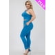thumbnail image 2 of Saronite Conjunto de Top Corto Elástico de Tirantes Lisos y Pantalón Fruncido Largo, Color Azul Ibiza (Talla Grande para Mujer), 2 of 5