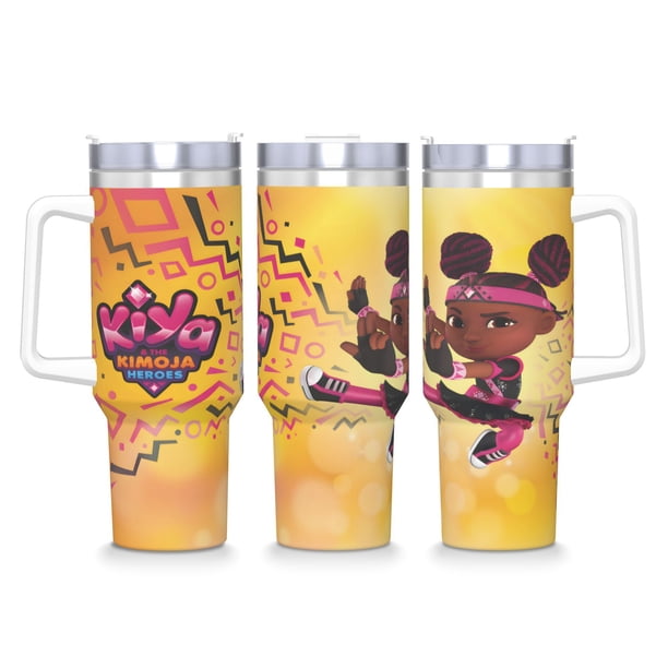 Kiya y los Héroes Kimoja Vaso aislado de acero inoxidable con asa, diseño temático, regalo para familia, amigos y fans; incluye pajita y encaja en el portavasos estándar, 40 oz