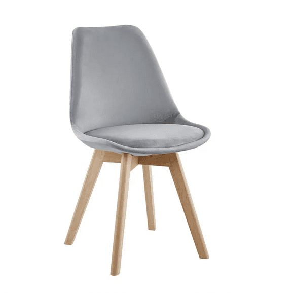 Silla De Comedor Tulip Tapizado Terciopelo O Felpa Con Base Madera - Gris