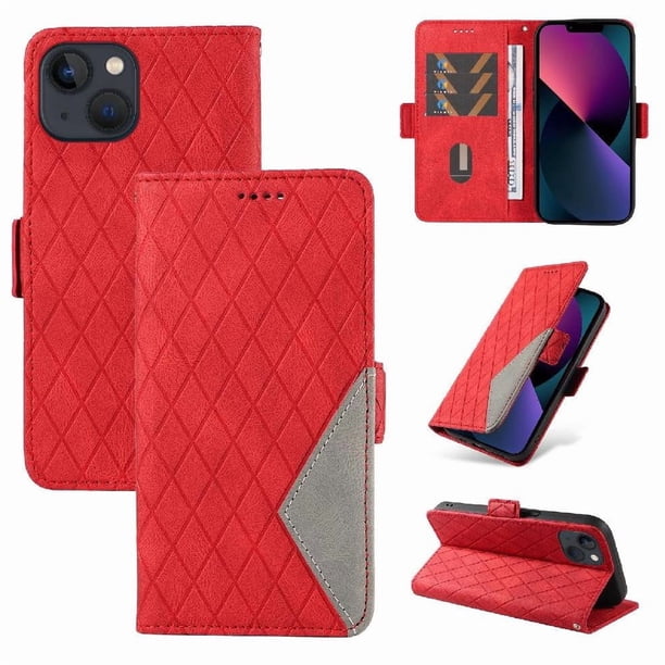 Funda Cartera para iPhone 14 con Tarjetero Soporte y Correa Rojo