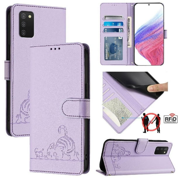 Funda tipo cartera FOXDOCK para Samsung Galaxy A03s con soporte, ranuras, RFID, diseño de gato