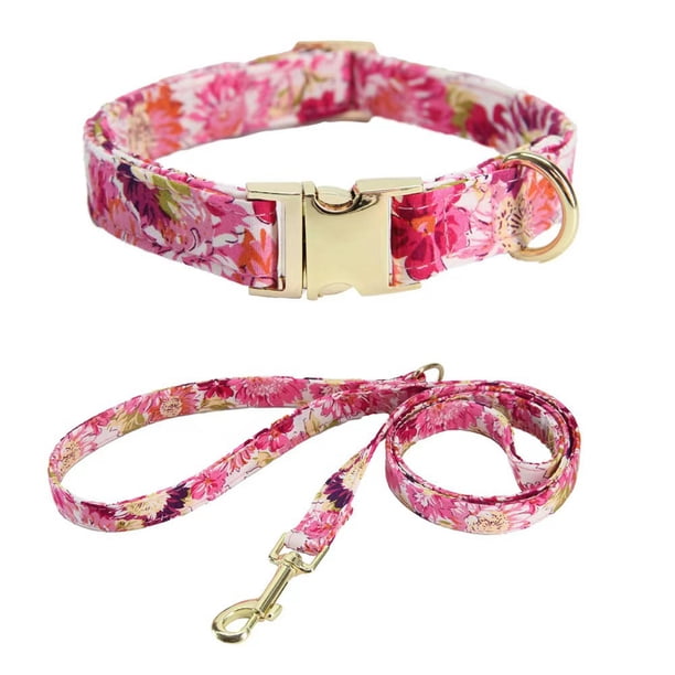 Collar para perro niña, lindo collar floral para perro con lazo desmontable y correa a juego.