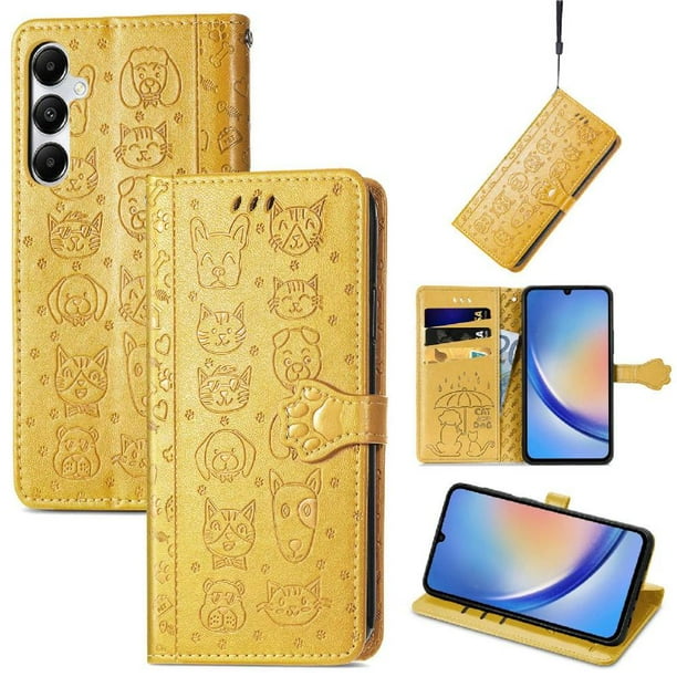Funda Cartera FOXDOCK para Samsung Galaxy A55 5G , Flip PU con Relieve de Gatos y Perros, Tarjetero y Soporte