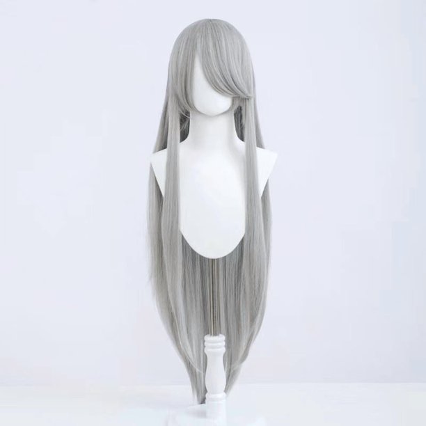 suxuMhao Peluca, Peluca de Anime, Peluca Universal, Peluca Larga y Lisa, Peluca Sintética, Peluca Completa, Gris Plateado, 39 Pulgadas, 1 Pieza, Peluca de Cosplay Resistente Al Calor para Uso Diario