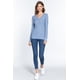 thumbnail image 3 of Saronite Camiseta Térmica Básica de Algodón Acanalado con Cuello en V y Manga Larga, Azul Acero (para Mujer), 3 of 4
