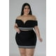 thumbnail image 1 of Saronite Conjunto de Top de Escote en V con Escote en Forma de Corazón y Hombros Descubiertos, Cintura Elástica y Falda de Cintura Alta, Color Negro (para Mujer), 1 of 3