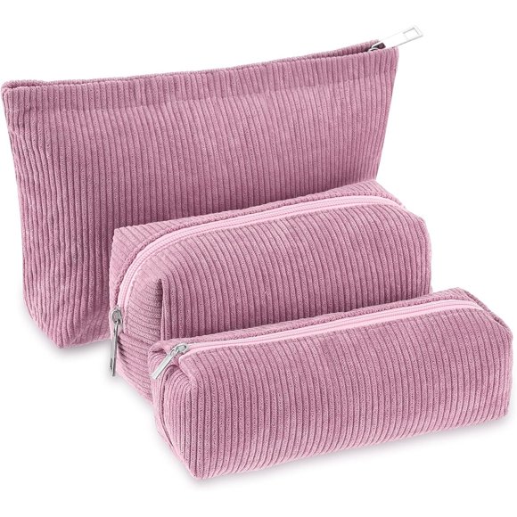 Set de 3 neceseres Huhumy de pana rosa, 25 x 6 x 17 cm