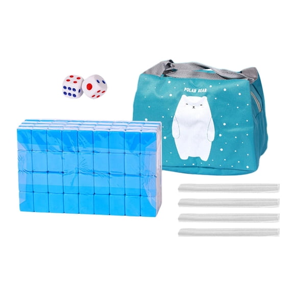 Juego de Mini Mahjong de viaje, carácter chino portátil, estrategia de ocio familiar, 144 hojas de 24mm con estuche de transporte para adultos y niños Azul