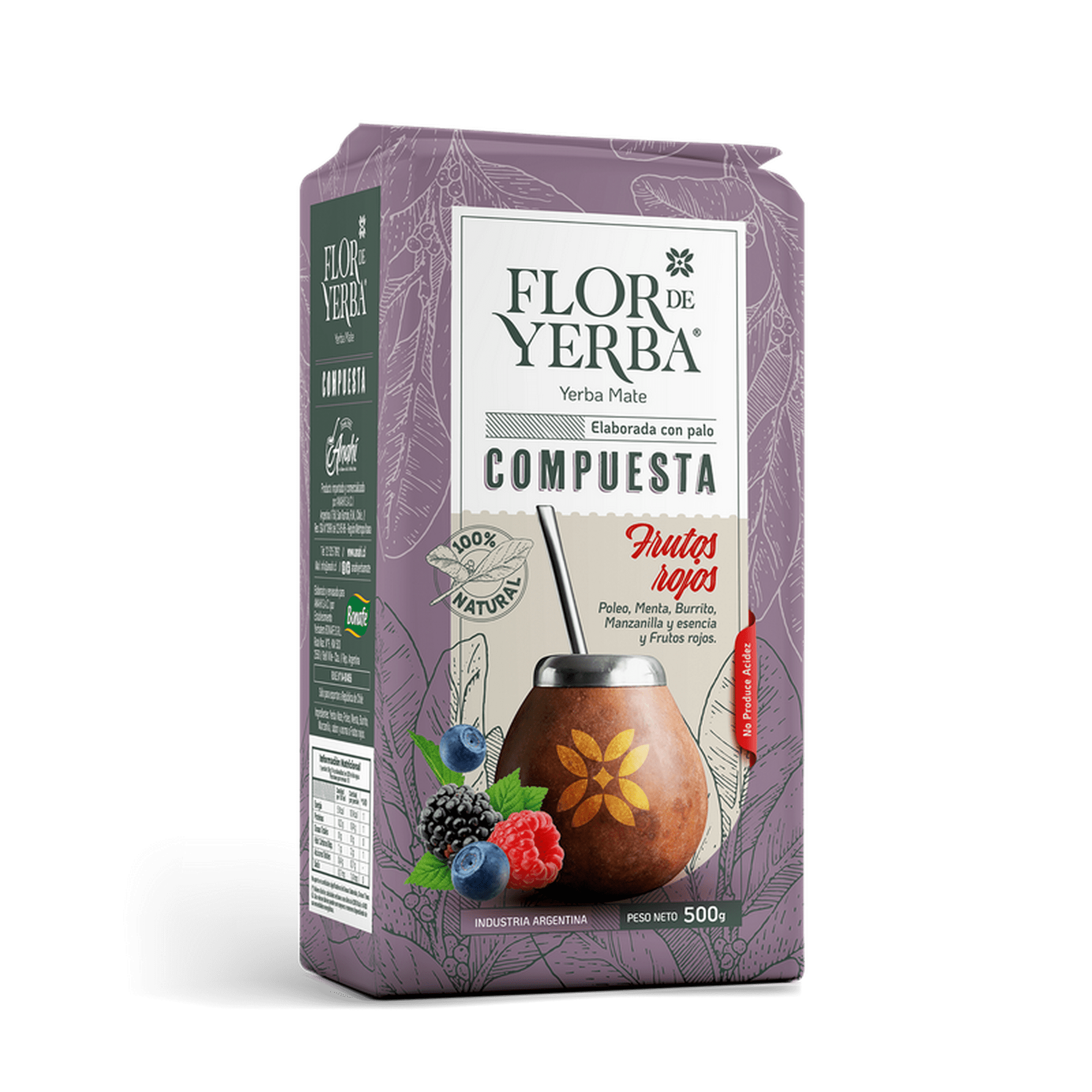 Flor De Yerba Yerba Mate Con Palo Compuesta Frutos Rojos 500 Gr