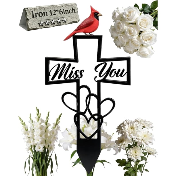 Placa conmemorativa metal cementerio recuerdo cardenal decoración tumba con cruz