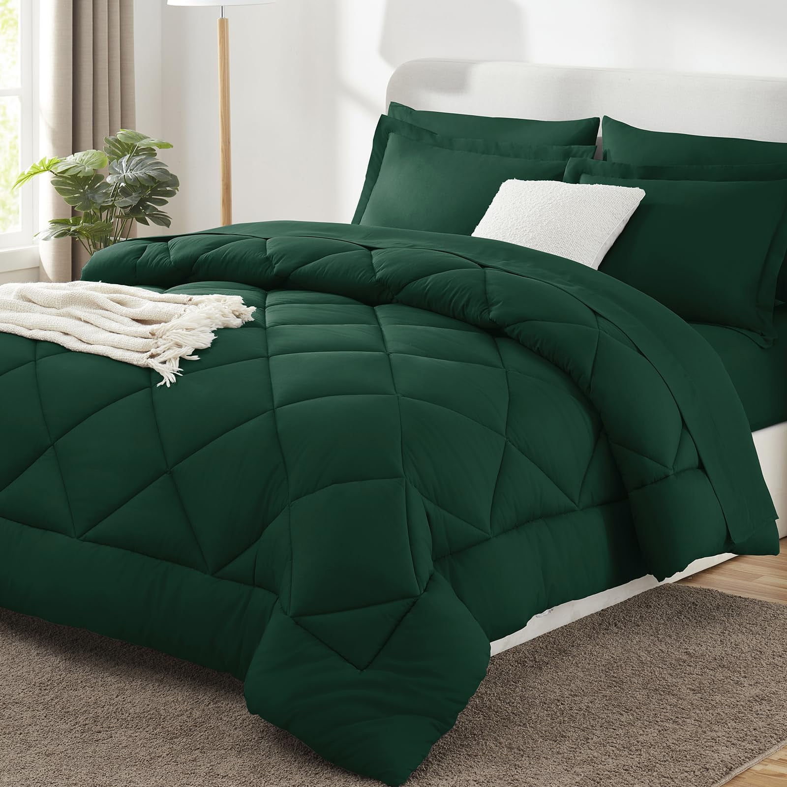 Set De Edredón Cozylux King De Microfibra Verde Esmeralda, 7 Piezas