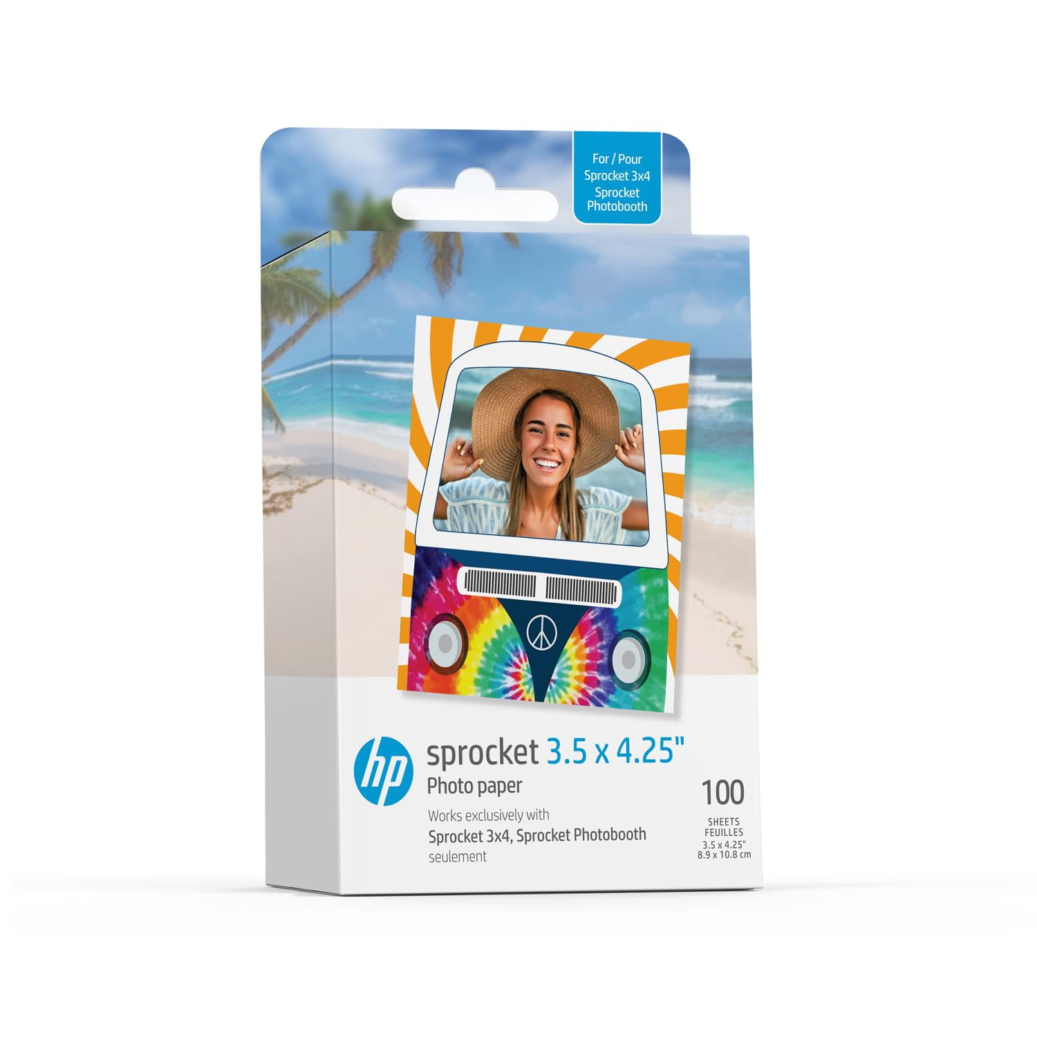 Papel Fotográfico Hp Sprocket Zink Con Respaldo Adhesivo De 3.5 X 4.25 Pulgadas, 100 Unidades