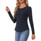 thumbnail image 4 of INSPIRE CHIC Camiseta de Pijama de Manga Larga para Mujer Henley, Camiseta de Descanso de Tela Suave y Elástica con Tapeta de Botones a Presión y Cuello Redondo, L Azul, 4 of 6