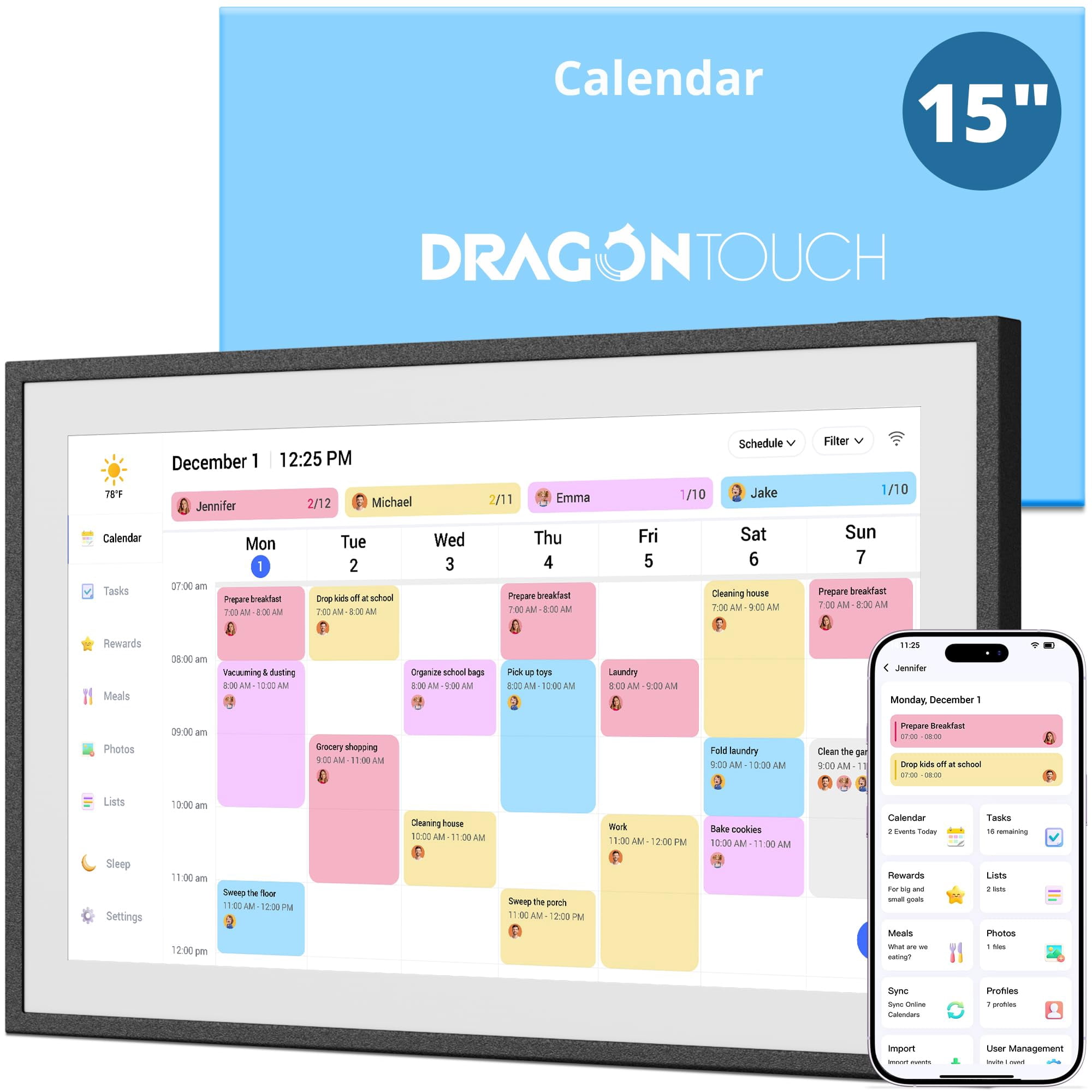 Calendario Digital Dragon Touch 15.6" Pantalla Táctil Full Hd