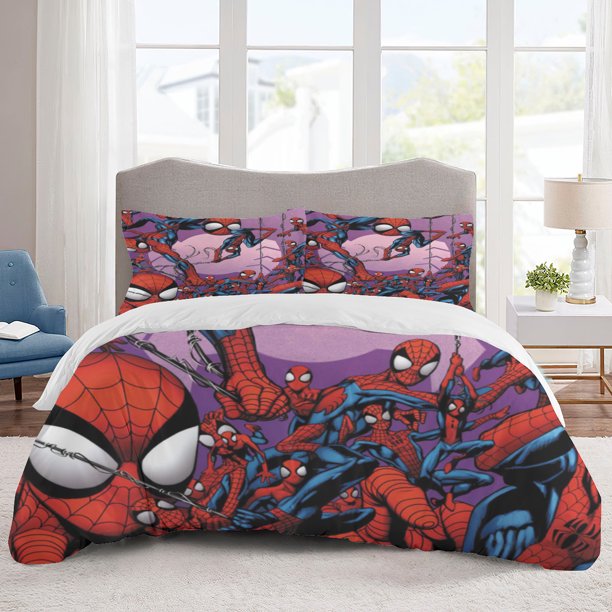 Spider-Men Bedding Sets Cartoon Duvet Cover Lightweight 3 Piece Bet Sets for Kids Boys Girls