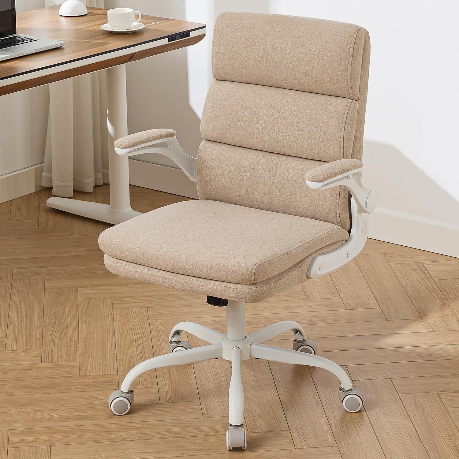 Silla De Oficina Amseatec, Ajustable, Con Respaldo Medio, Ergonómica, Beige