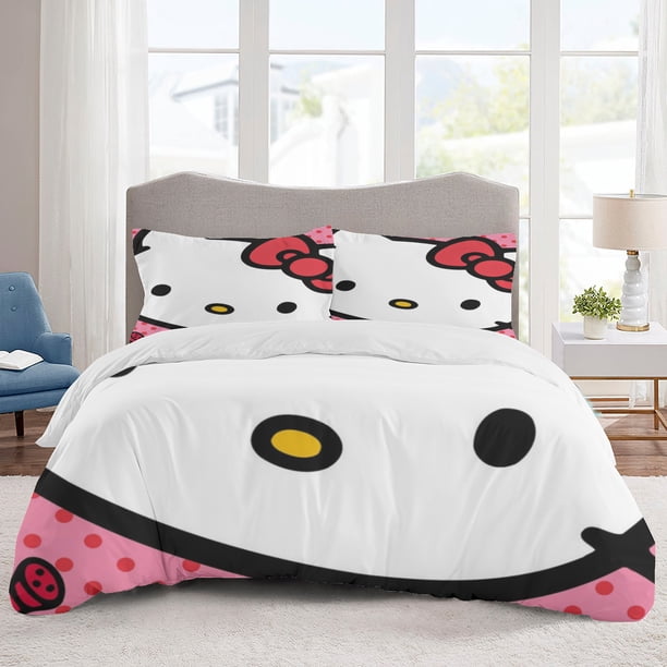 Hello Kitty Bedding Sets Cartoon Duvet Cover Lightweight 3 Piece Bet Sets for Kids Boys Girls