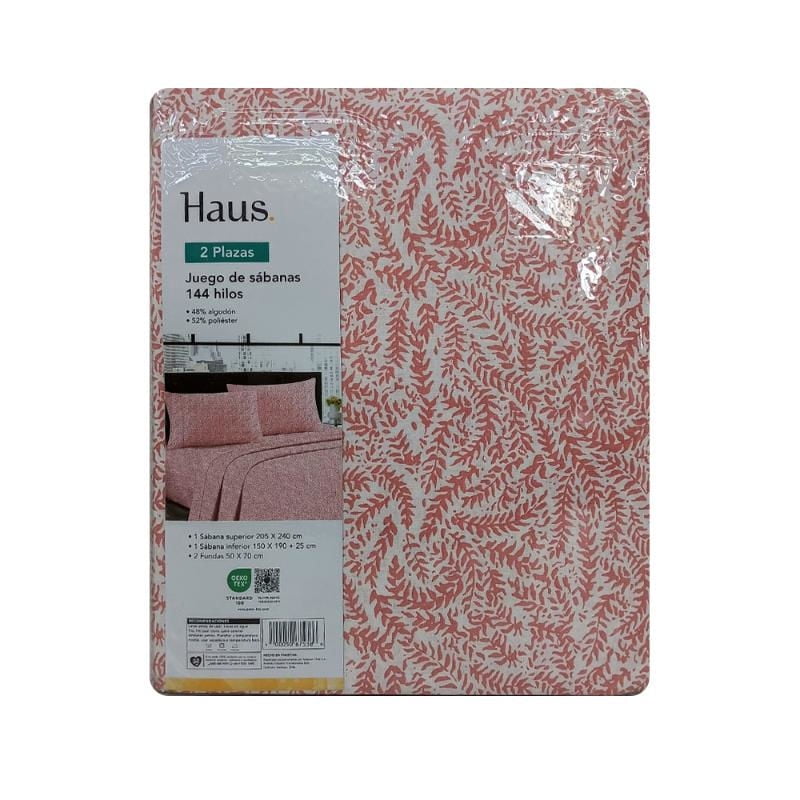 Haus - Juego De Sábanas Rosa 2 Plaza 144 Hilos 48% Algodón