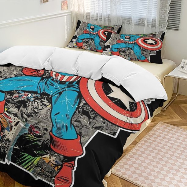 Captain America Family Bed 3 Piece Set Personalized Bedding Decor for Kids And Teens Anime Student Dormitory Cover