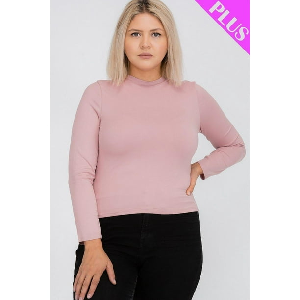 Saronite Blusa Básica de Manga Larga con Cuello Alto, Color Malva (Talla Grande para Mujer)