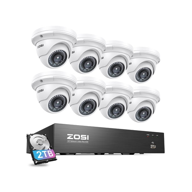 Sistema de seguridad ZOSI 8 canales 4K PoE con disco duro de 2 TB y 8 cámaras de 5 MP