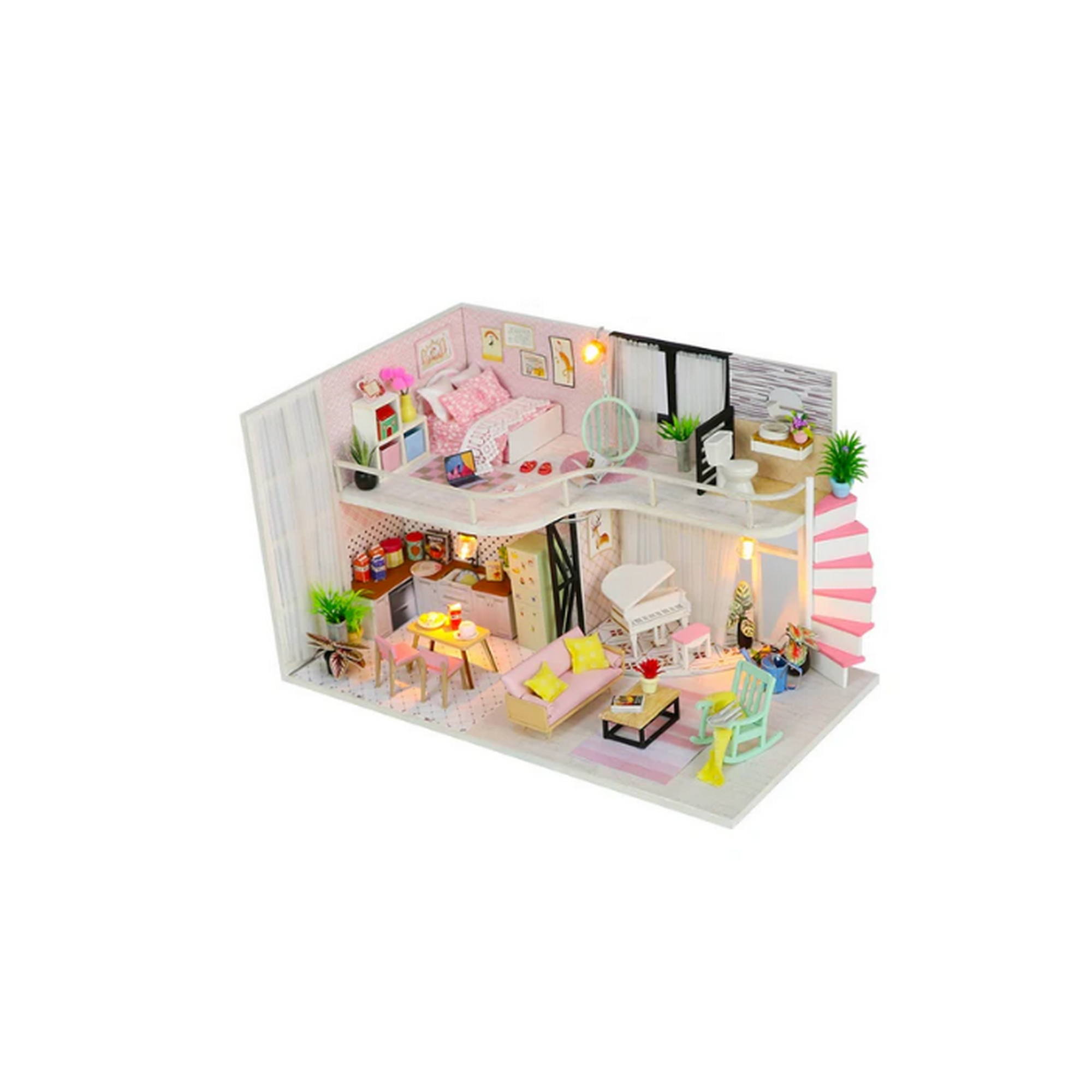 China - Casa Miniatura Diy “pink Melody” – Habitación Romántica Con Piano Y Luces Led M035