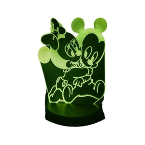 Lelumania - Lampara Ilusion 3D Minnie Y Mickey De 7 Colores, Base Touch