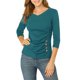 thumbnail image 2 of INSPIRE CHIC Blusa fruncida para mujer de regreso a clases con botones decorativos, cuello en V, manga 3/4, top de punto sólido azul verde XL, 2 of 7