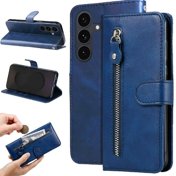 Funda con Cremallera para Samsung Galaxy S25 FE, Carcasa Cartera de Cuero PU con Soporte y Tarjetero