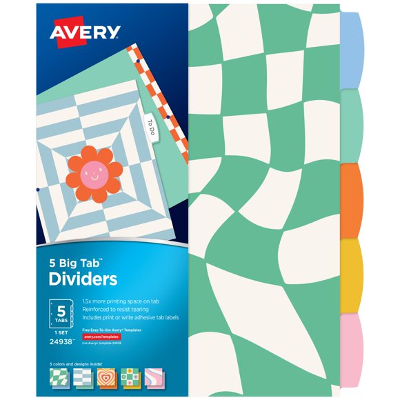 Dividers Avery Big Tab, reversible, a la moda, para carpetas de 3 anillas