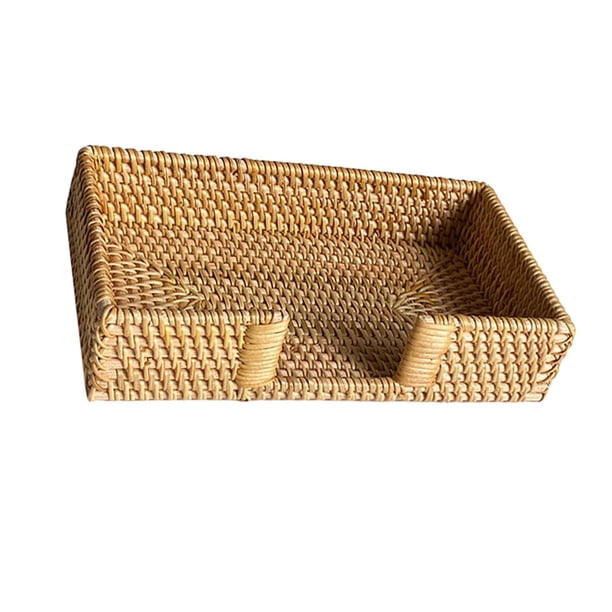 Bandeja de almacenamiento de toallas de papel tisú, canasta para servilletas plana hecha a mano, bandeja de papel de ratán para decoración de picnic 24 x 14 x 5 cm