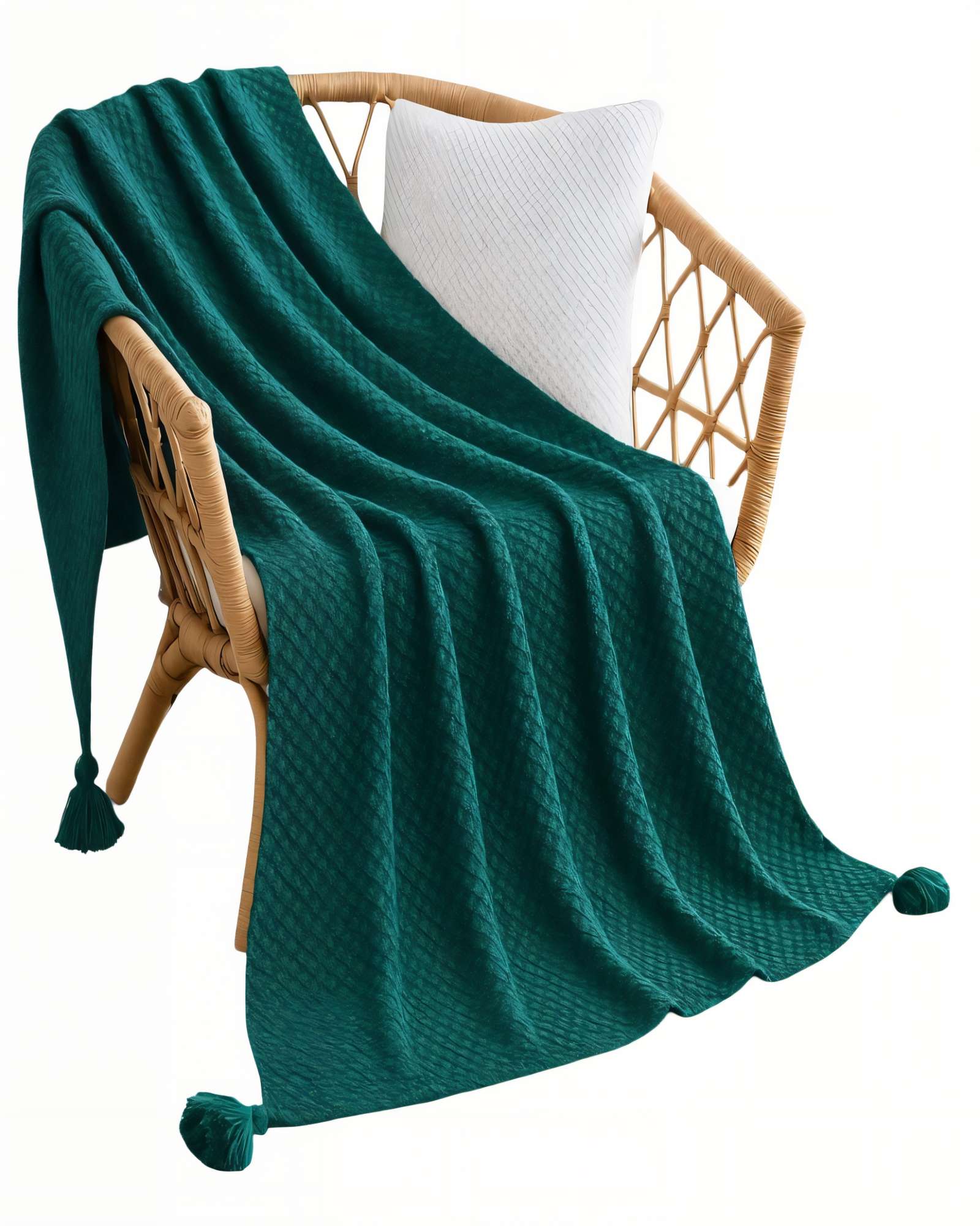Genérico - Manta De Sofá Con Flecos De Soga Color Turquesa