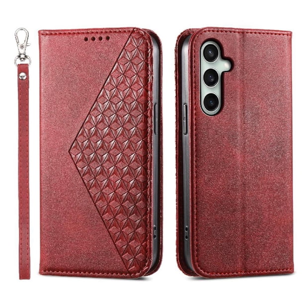 Funda Flip FOXDOCK para Samsung Galaxy S24 FE , Estilo Billetera con Diseño Rombo, Correa de Mano y Soporte, Uso Diario